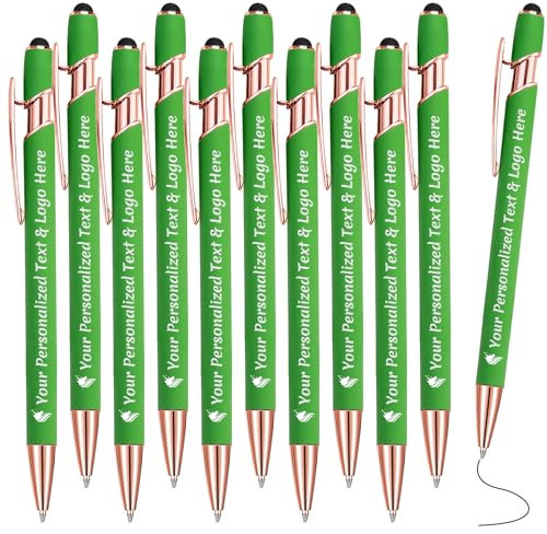 STREADVE Kugelschreiber mit Gravur 10 Kugelschreiber Personalisiert Logo Name Stift Personalisierte Kuli Dankeschön Geschenk Hochwertig für Hochzeit Geburtstag Mitarbeiter, Grün