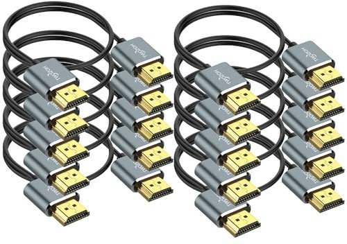 Twozoh Slim 4K HDMI Cable 2M 10 Pack, Ultra Thin & Flexible Skinny HDMI to HDMI 2.0 Lead Support 4K/60HZ 18gbps Laptop, Monitor, PS5, PS4, Fire TV