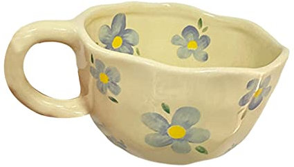 Duiaynke Breakfast Mug Ceramic Coffee Mugs Vintage Tea Cup Coffee Mug with Handle for Kitchen Bar Office Home (Blue Flower)