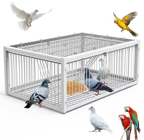 MOGOULUA Taubenfalle Fallenkäfig Taubenkäfig mit Ausbruchsicherem Design Vogelfalle Für Fasane Wildenten Vögel mit 4 Seiten Einwegeingang und 1 Oberlicht Vogelkäfig Taube nur FalleKäfig (64x44x26cm)