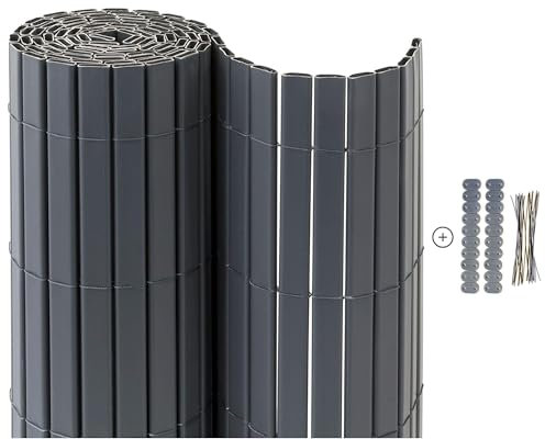 HEMERA Sichtschutzmatte PVC - grau - 90 x 1000 cm (2X 5m) - Zaunsichtschutz, Sichtschutzzaun, Balkonverkleidung, Zaunblende Garten Balkon Terrasse