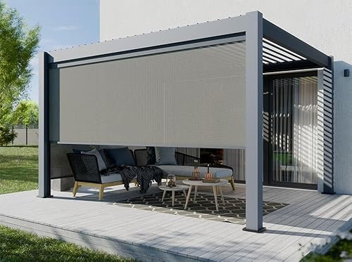 Direct ABRIS Pergola Bioclimatique Aluminium Autoportée 12m² - 3x4m - Deux Stores Inclus - Anthracite - 24 Lames en Acier Galvanisé Inclinables a 90° - Tonnelle