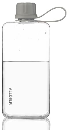 ALLKELR Portable Flat Water Bottle, 13.5 oz, Gray | BPA-Free Tritan, leakproof, slim fit for purses, lightweight for hiking, backpacking, travel