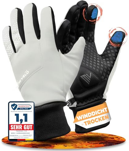 MIVELO Übergangshandschuhe für mittlere bis kühle Temperaturen I Fahrradhandschuhe Herren & Damen - Wasserabweisend & mit Ergo-Pad I Touchscreen fähig I Winddichte Handschuhe (Reflektierend, L)