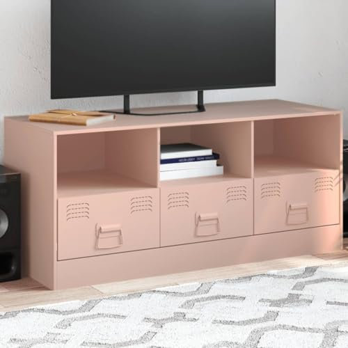Bulliing Mobile Porta TV Rosa 99x39x44 cm in Acciaio,Mobile TV Mobile Porta Televisore,Mobiletto Industriale Tavolino Basso Vintage Console per Salotto