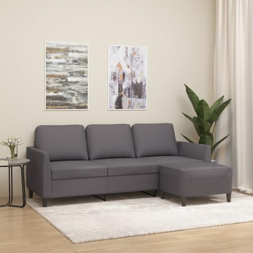 Homgoday 3-Sitzer-Sofa mit Hocker Loungesofa Sofa Couch Gästesofa Sofa in L-Form Ecksofa Eckcouch Relaxcouch Sitzmöbel für Wohnzimmer Büro Schlafzimmer Grau 180 cm Kunstleder