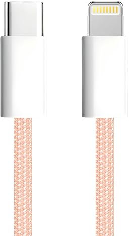 apm Cavo per iPhone USB C, caricatore iPhone [certificato Apple MFi], nylon intrecciato rosa, cavo USB C ricarica rapida, connettore Lightning, ultra durevole, per iPhone 14/13/12.., iPad, AirPods