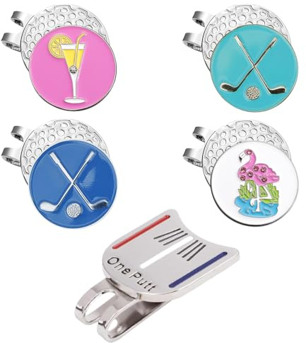 5Pcs Golf Ball Markers with Metal Magnetic Hat Clips, Funny Golf Tool Accessories, Golf Ball Markers Holder Men Women Golfer Present, Golf Lover Gifts Set for Men Women Golfer Fan