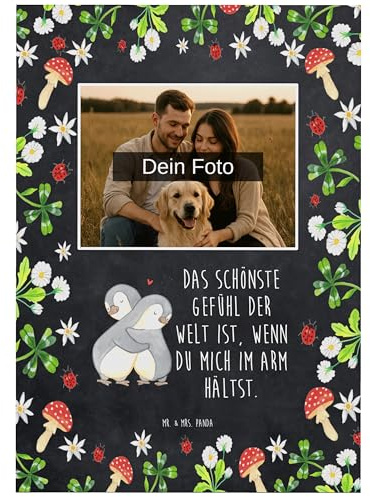 Mr. & Mrs. Panda Postkarte Foto Pinguine Kuscheln - Geschenk, Fotopostkarte, grußkarte mit, Valentinstag, für Partner, Freund, Frauen, Hochzeitstag, Fotokarte, Hocheitstag, Freundin