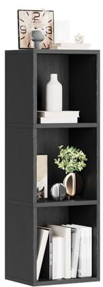 oneinmil Bücherregal, Bücherregal Klein mit 3 Ebenen, Bücherregal Schmal, Standregal, Modernes offenes Regal aus Holz, für Wohnzimmer, Schlafzimmer, Büro, Arbeitszimmer, 23,5 x 30 x 91 cm, Schwarz