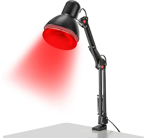 Fermoirper 150W Lampe Infrarouge Chauffante,Pliable Domestique Lumière Rouge Thérapie aver Clips et Tête Lampe Peut Pivoter à 360° Pour Soulagement Douleurs Corporelles
