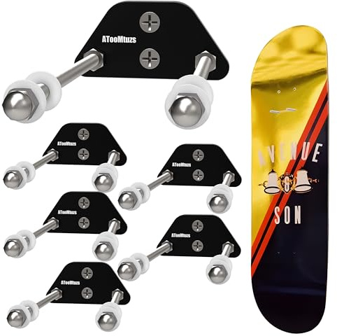 ATOOMTUZS Skateboard Wall Mount Display(6 Packs)-Aluminum Ramp Shape Skateboard Deck Wall Mount with Two Screw Holes for Horizontal and Vertical Hanging Skateboard Display Decor-(Black