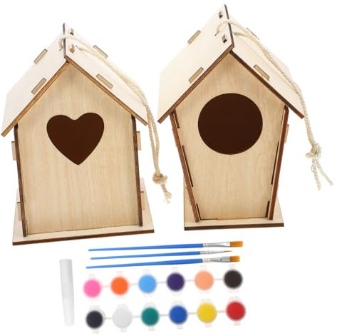 BESPORTBLE 1 Satz Vogelhaus Vogelkäfig Nest Vogelfütterer intelligenter Vogelhäuschen Vögel kreativ bastelset Doodle DIY malerei Handwerk bemalen hölzernes Vogelhaus Holz