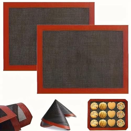 Pack of 2 Baking Mats, 40 x 30 cm, Black with Red Edge, Silicone Baking Mat for Macaroons, Macaroons Baking Mat, Ideal for Baking, Chocolate, Snacks