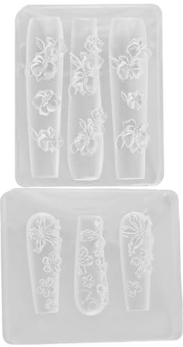 2PCS Silicone Nail Molds, 3D Flower Art Forms, Non-Stick Flexible Templates, Washable Reusable DIY Decoration Molds for DIY Nail Art Decorations