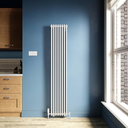 ZANOFIRA White Traditional Radiator Cast Iron Style Double Column Colosseum Vertical Tall Upright Designer Radiator Central Heating Panel Rad for Bathroom, Living Room and Kitchen, 1800x380mm