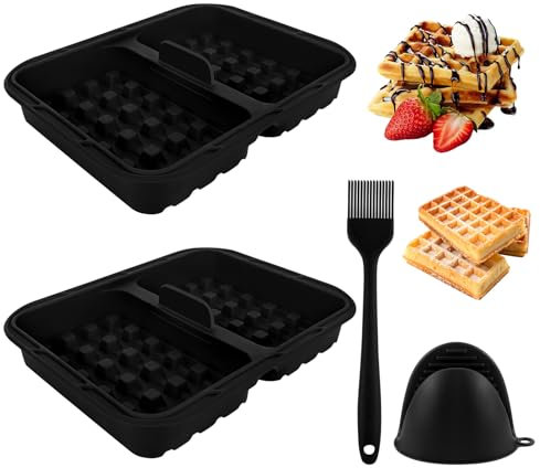 Airfryer Zubehör Waffeleinsatz 2 Ninja HeißLuftfritteuse ZubehöR mit Handschuhe Pinsel Ninja Heißluftfritteuse Waffelform Kompatibel mit Ninja AF400EU SL451EU AF451EU Belgische Waffelform