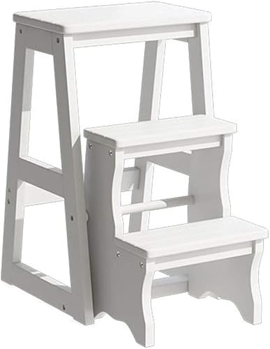Scala A Pioli Pieghevole A 3 Gradini, Sgabello Portatile in Legno per La Casa, L'Ufficio E La Cucina, con Pedale Largo Antiscivolo, Black, Height:56cm