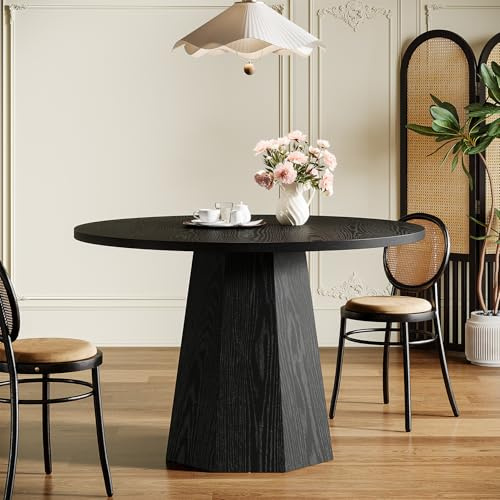 Tribesigns Mesa de comedor redonda de 118 cm, pequeña mesa de cocina negra para 4 personas, mesa de comedor con base estable, muebles de comedor modernos