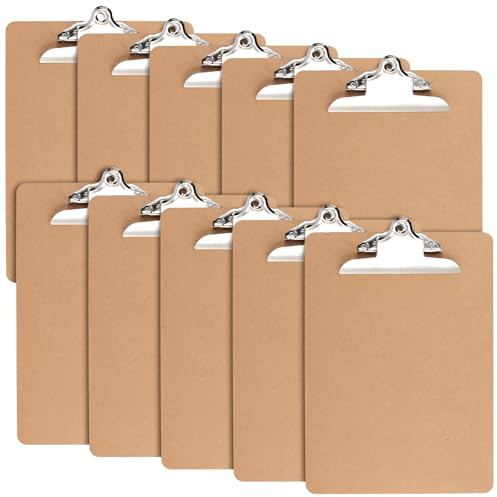 NGOSUET 12 Stück Klemmbrett A4 Holz, Braun A4 Clipboard mit Metall Klammer und Aufhängeose, Klemmbretter Zwischenablage, Schreibbrett Klemmbrett zum Aufhängen für Büro, Restaurant, 22.9x31.9cm