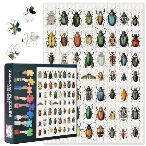 1000 Stück Vintage Sammlung verschiedener Käfer Puzzles für Erwachsene | Insekten puzzle kunst für kunstwerk dekor entspannend 1000 puzzles für puzzle liebhaber familie indoor spiel 50cmx70cm