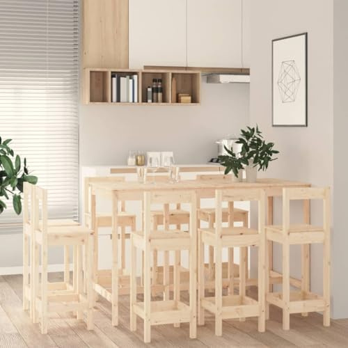 AJJHUUKI Juego de 9 piezas de madera maciza de pino, muebles de cocina, muebles de comedor