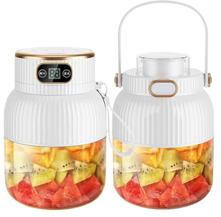 600ML Multifunctional Portable Juicer Cup with Digital Display, Portable Smoothies Blender on the Go, USB Rechargeable Juice Blender, Double Cup + Double Lid