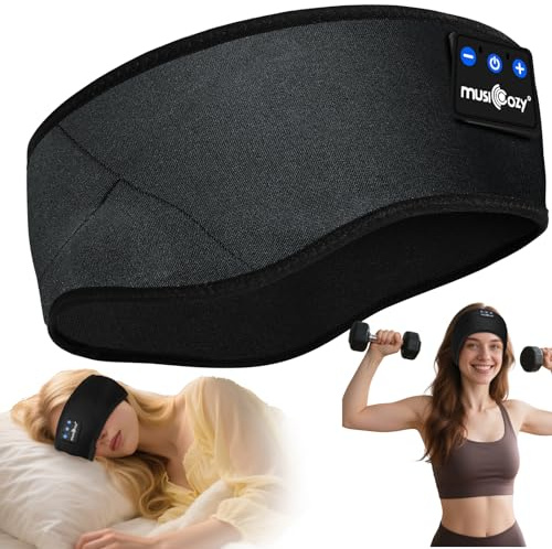 MUSICOZY Bluetooth Sleep Headphones, Wireless Headband Headphones for Sleeping & Side Sleepers, Comfortable Music Headphones with Microphone & 16Hrs Playing, Gifts for Travel,Relaxtion,Nap,Sport