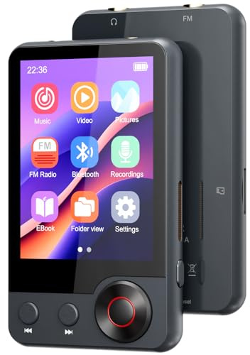 128GB Lettore MP3 con Bluetooth 5.3, Oilsky Lettore Musicale Portatile Touchscreen 2,4 con Altoparlante, MP3 con Radio FM, Registrazione Vocale, Auricolare (Grigio)