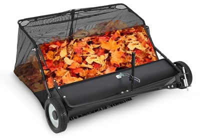 Ruiseawing 42 Inch Lawn Sweeper Tow Behind, 21 Cu.Ft. Large Pull Behind Grass Sweeper, Leaf & Grass Collector with Dumping Rope Design, Adjustable Sweeping Height for Picking Up Debris & Grass