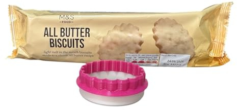 Cookie Cutter for M&S All Butter Biscuits – 5 cm Two-in-One Scalloped & Round Fondant Stamp Embosser, Cookie & Cupcake Decorating Tool