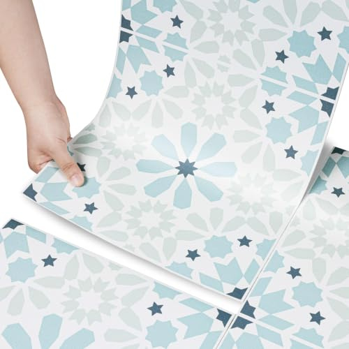 Stickyart Rotolo Pavimento PVC Adesivo Verde Menta E Blu 30cmX150cm Antiscivolo Pavimento Adesivo Per Interni Lavabili Piastrelle Adesive Cucina Mattonelle Adesive Bohème Adesivi Per Piastrelle Bagno