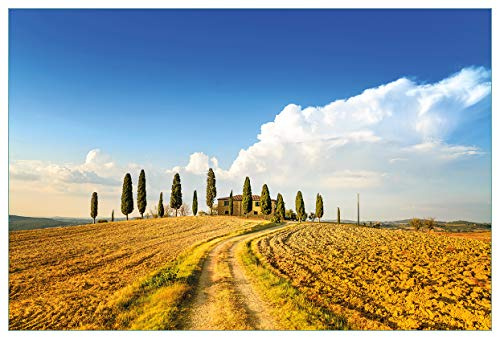 Wallario Küchenrückwand selbstklebend 90 x 60 cm, Motiv: Italien - Toskana unter blauem Himmel einsame Farm | Spritzschutz abwischbar & pflegeleicht