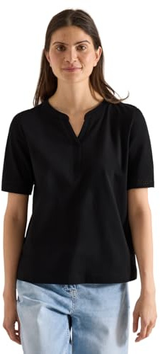 Damen T-Shirt mit Split Neck und Crochet-Tape