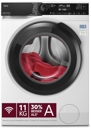 AEG Serie 7000 WiFi Waschmaschine 11 kg, ProSteam Dampfprogramm, LR7W75410 | XXL 11 kg Pflegetrommel, A-30%, Dampf für weniger Bügelaufwand, Auffrischfunktion, Appsteuerung, Mengenautomatik, 1400 U/min