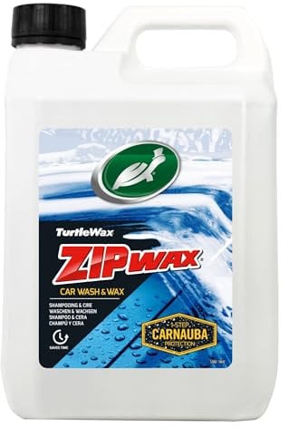 Turtle Wax 52882 Zip Wax Autoshampoo, 2,5 l – Doppelwirkung: konzentriertes Autowaschmittel und Carnauba-Autowachs – anzuwenden, waschen, abspülen und trocknen für einen Glanz wie im Ausstellungsraum