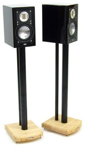 MOSECO 7 Black and Natural Bamboo Speaker Stands