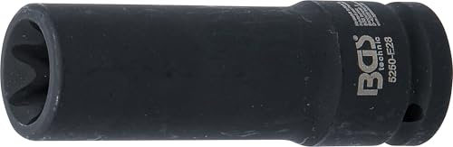 BGS 5250-E28 | Kraft-Steckschlüssel-Einsatz E-Profil, tief | SW E28 | Antrieb Innenvierkant 20 mm (3/4) | Länge 110 mm | Chrom-Molybdän-Stahl | Hand- und Schlagschrauberbetrieb
