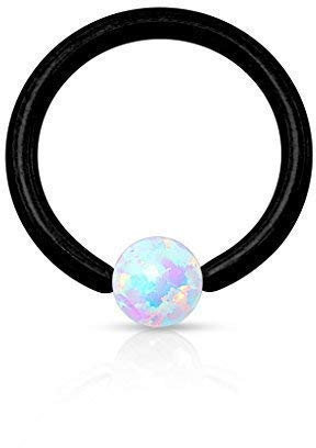 Tapsi´s Coolbodyart® Ball Closure Ring Edelstahl Chiurgenstahl Opal Schwarz