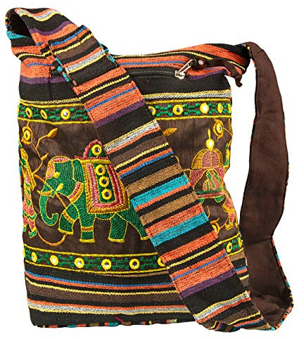 Patchwork Handmade Brown Blue Cotton Hobo Crossbody Shoulder Bag Hipster Boho Women Sling Slouch Messenger School Everyday Casual Fashion