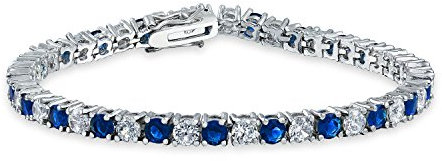 Bling Jewelry Royal Blue bianco alternato simulato zaffiro rotondo Cubic Zirconia 12,00 CT 4 Prong Basket Set solitario AAA CZ bracciale da tennis per le donne Prom sposa placcato argento 7,5 pollici