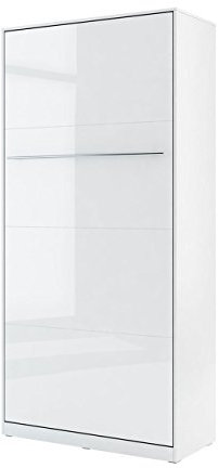 Mirjan24 Schrankbett Concept Pro I Vertical, Wandklappbett inkl. Lattenrost, Bettschrank, Wandbett, Schrank mit integriertem Klappbett, Funktionsbett (90x200 cm, Weiß/Weiß Hochglanz)