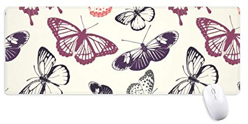 Grand tapis de souris antidérapant Motif papillons et fond rose pâle