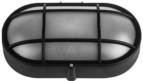 kenable Wall Mounted Outdoor Bulkhead Light | Oval E27 IP44 Weatherproof Fitting | Indoor/Outdoor Garden Porch Security Lamp | Black | 210x115x65mm