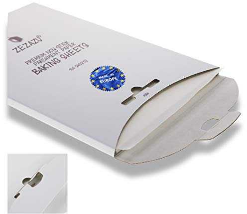 ZeZaZu Premium Parchemin Papier Cuisson en Feuilles 30,5 x 40,6 cm (100 Pièces), pour Haute Température de Cuisson - Revêtement de Silicone sur Deux Côtés, Boîte Refermable