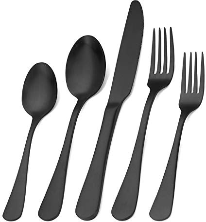 Matte Black Silverware Set, Satin Finish 20-Piece Stainless Steel Flatware Set,Kitchen Utensil Set Service for 4,Tableware Cutlery Set for Home and Restaurant, Dishwasher Safe