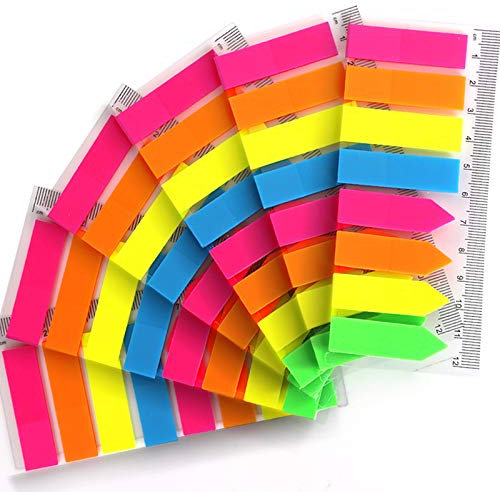 FANDAMEI 6 Packs Index Tabs - 960 Pcs PET Colorful Translucent Rectangle and Arrow Sticky Notes Flags, Sticky Page Markers with 12 cm Measurement Used as Reading Label Bookmarks