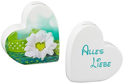 jakopabra Spardose in Herzform mit Buntem Druck Alles Liebe/Sparschwein Sparbüchse Geschenk