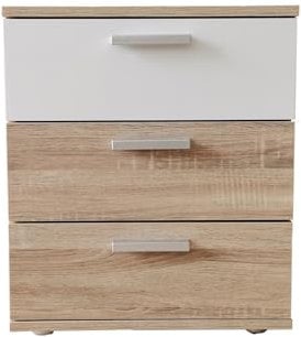 HTI-Line Nachtschrank Nina mit 3 Schubladen Nachttisch Nachtkommode Nachtkonsole Sonoma Weiß