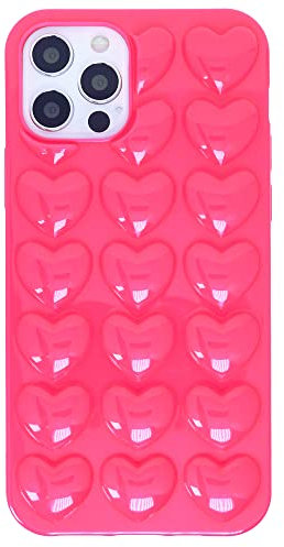 DMaos iPhone 12 Pro/iPhone 12 Case for Women, 3D Pop Bubble Heart Kawaii Gel Cover, Cute Girly for iPhone12 Pro/iPhone12 6.1 inch - Hot Pink